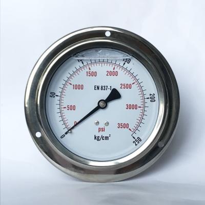China 100mm 3500 psi Oil Manometer with Flange Panel Mount Liquid-filled Pressure Gauge for sale