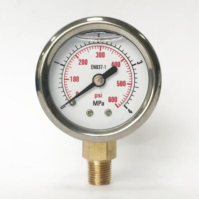 China 40mm 4 MPa 600 psi Radial Mounting Stainless Steel Pressure Gauge Liquid Fillable for sale