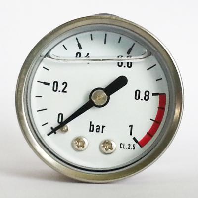 China 40mm 1 Bar Axial Mounting Stainless Steel Pressure Gauge Glycerin Filling for sale