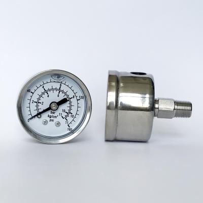 China 11 Bar 1.5 Inch Oil Pressure Gauge Treble Scale Manometer Axial Mount Fluid Filled for sale