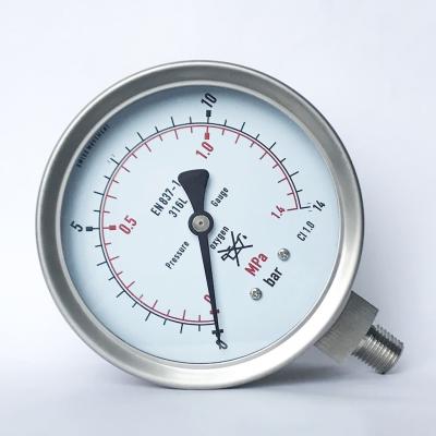 China Use No Oil 1.4 MPa SUS 316 Tube/Socket 1/2 NPT All Stainless Steel Oxygen Pressure Gauge for sale