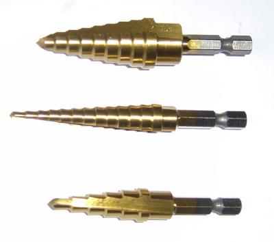 China High Speed Steel Step Drill Bit Hex Shank Titanium Coated Straight Flute For Metal Titanium Step Drill Bit for sale