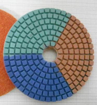 China Tripple Color Wet Diamond Polishing Pads For Concrete / Marble 3-5 Inches for sale
