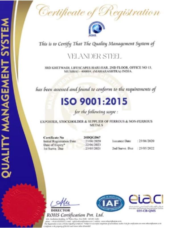 Auality Management System - Velander Steel Co., Limited