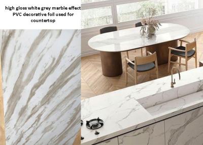 China High Gloss White Grey Marble Effect PVC Decorative Film For Countertop for sale