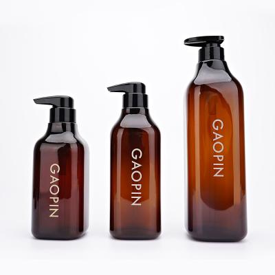 China Amber 500ml Square Empty Shampoo And Conditioner Bottles 300ml 600ml 1000ml for sale