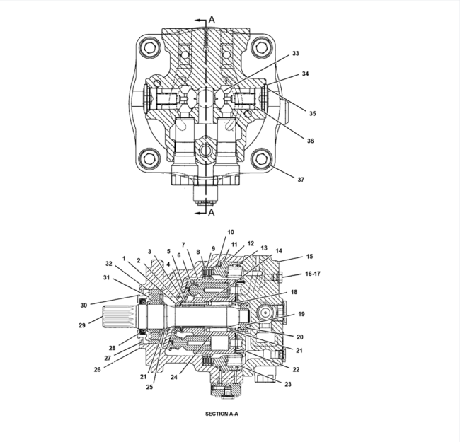 Swing motor parts breakdown diagram