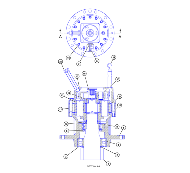 Travel motor parts breakdown diagram