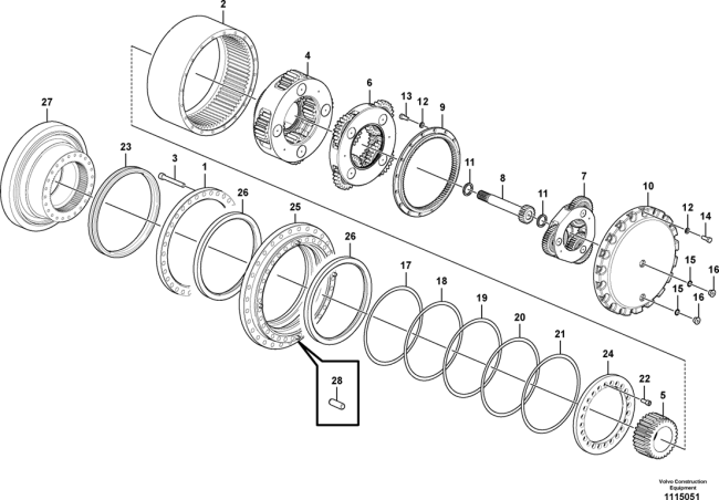 Travel motor parts breakdown diagram
