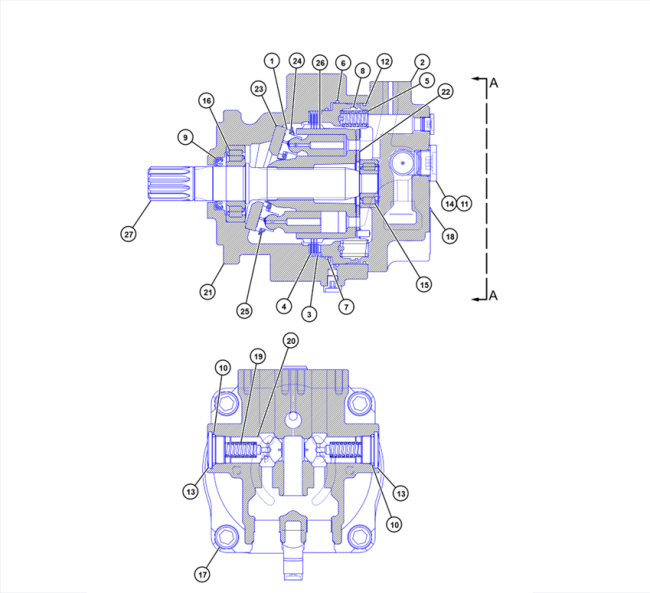 Travel motor parts breakdown diagram