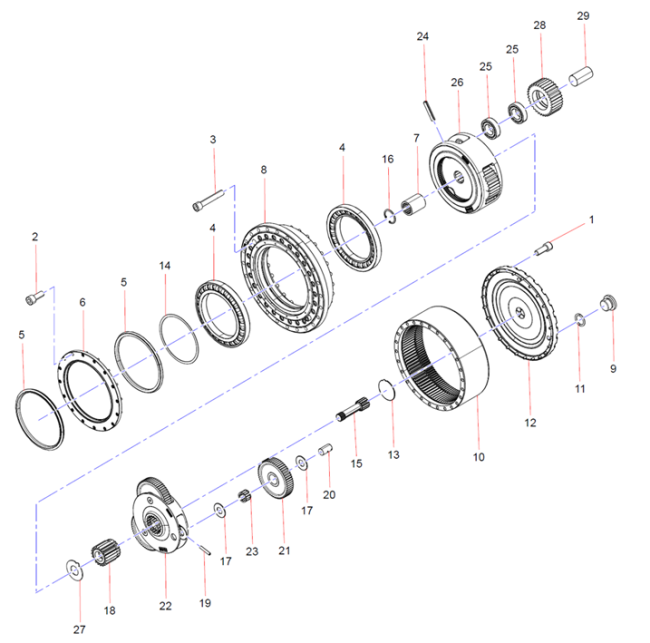 Travel motor parts breakdown diagram