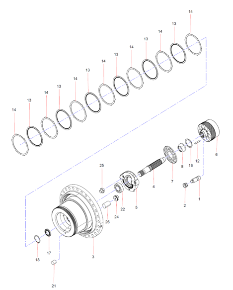 Travel motor parts breakdown diagram