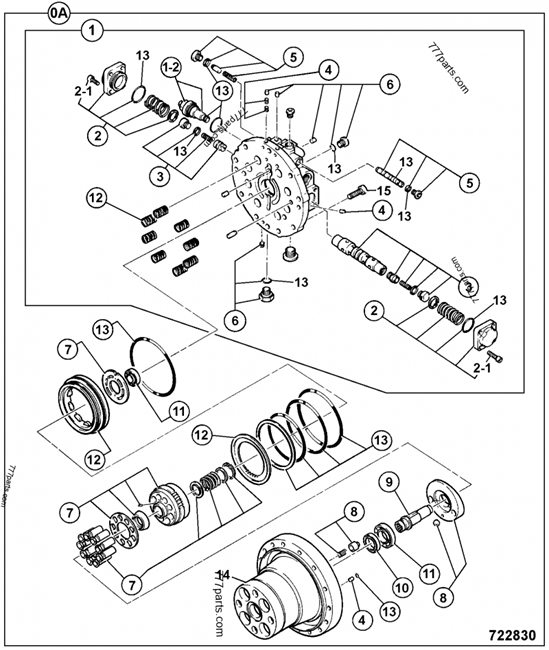 Travel motor parts breakdown diagram