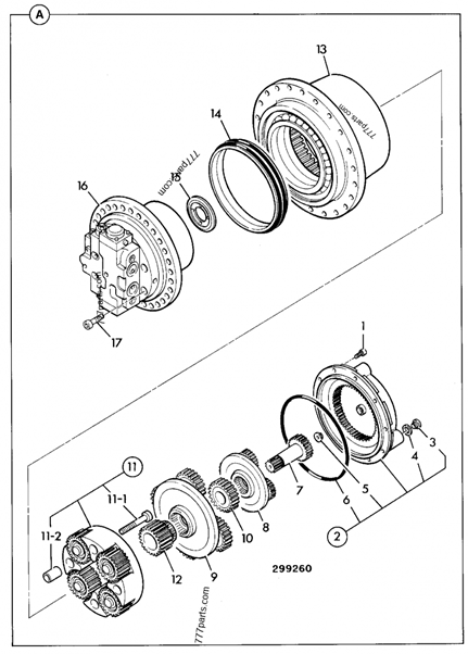 Travel motor parts breakdown diagram