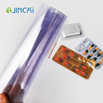 China JINCAI 0.25mm pharma grade heat shrink pvc film clear rigid transparent tablet capsule packing pvcd vacuum forming pvc rolls for sale