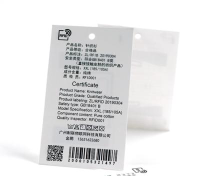 China 860MHZ RFID Hang Tag Label For Cloth Garment Shoes ISO18000 6C for sale