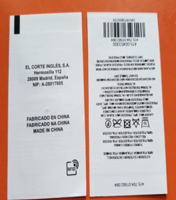 China Washable Woven RFID Care Label ISO18000 6 1-5m Long Read Range for sale