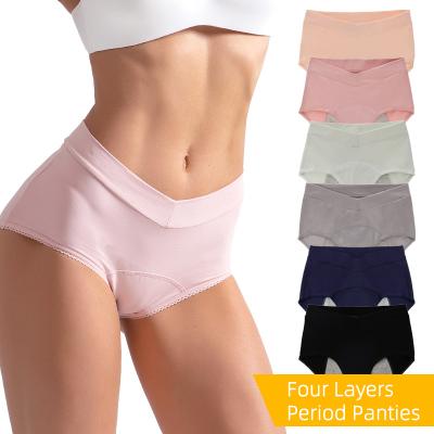 China O algodão respirável 3layers V dá forma ao roupa interior do período das mulheres da cuecas da cintura à venda