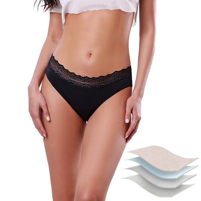 China 4 Layer Protective Leakproof Organic Cotton Lace Edge Menstrual Panties Absorbent Sexy Period Panties for sale