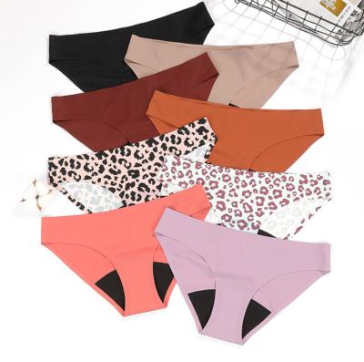 China Seamless Period Panties Postpartum Undies Leopard Low Waist Ice Silk Waterproof Strips for sale