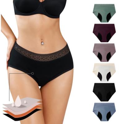 China 4x 5x 3xl Period Panties Underwear For Ladies Organic Cotton Mid Waist 4 Layers for sale