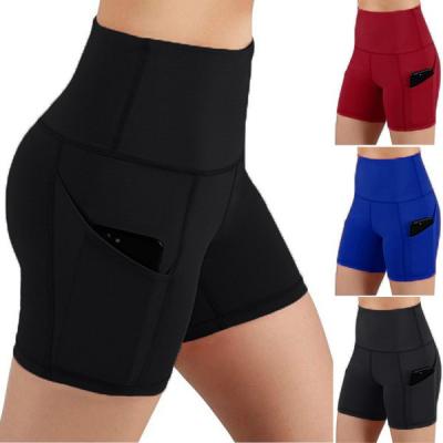 Chine Shorts noirs élevés de sports de Waisted pour la poche latérale de guêtres serrées de gymnase de contrôle de ventre de femmes à vendre