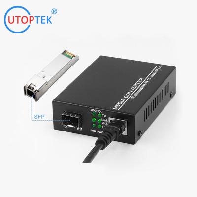 China Premium 10/100/1000m SFP to RJ45 Port Fast Gigabit Ethernet Fiber Optic Media Converter for sale