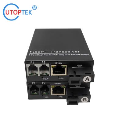 China 2 Channel RJ11 Telephone +1x10/100M Ethernet Over Fiber Optic Media Converter PCM Voice To Fibre Optic Transceiver for sale