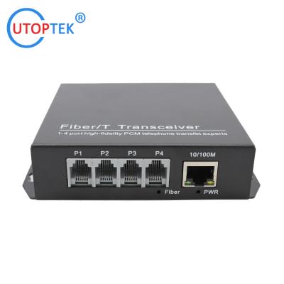 China 4 Channel RJ11 Telephone +1x10/100M Ethernet Over Fiber Optic Media Converter PCM Voice To Fibre Optic Transceiver for sale