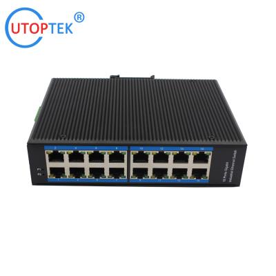 China Industrial 16x10/100/1000Mbps RJ45 ports network switch DIN Rail  IP40 4KV -40 ~+85 ℃ power input support: DC10~52V for sale