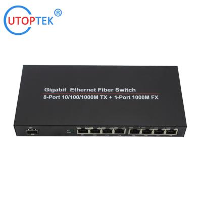 China 10/100/1000Mbps 8port RJ45+1port SFP/SC fiber ethernet media converter switch normal switch for sale