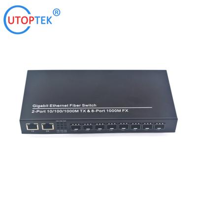 China 10/100/1000Mbps 2port RJ45+8port SFP/SC fiber ethernet media converter switch normal switch for sale