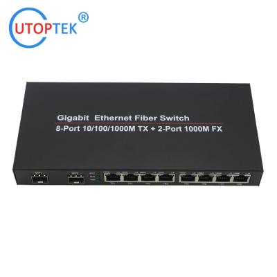 China 10/100/1000Mbps 8port RJ45+2port SFP/SC fiber ethernet media converter switch normal switch for sale