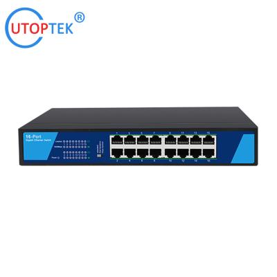 China Unmanaged Ethernet Switch 16*10/100/1000Base-TX RJ45 port (auto MDI/MD1X) Network Switch factory best price for sale