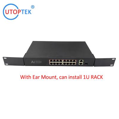 China Unmanaged 16xFE POE+2xGE RJ45+1xGE SFP Port Extend distance 10M/250m POE Ethernet Switch support 1U RACK Install for sale