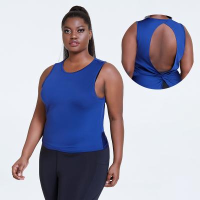 China Navy Dry Fit Back Hollow Out Tank Top Plus Size Workout Tanks 260g for sale