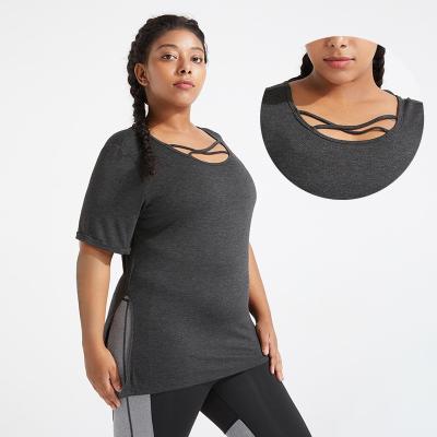 China BSCI certified Women'S Plus Size Yoga Wear Dry Fit Dark Grey Sports T Shirt for sale
