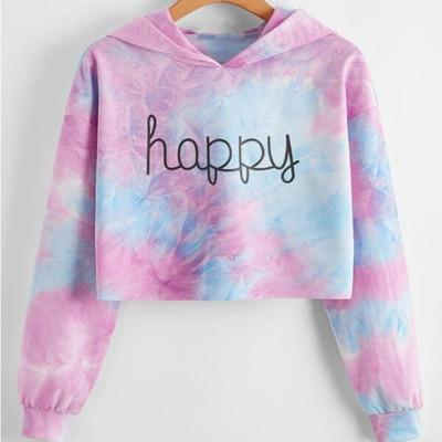 China New Design Long Sleeve Dip Dye Crop Hoodies For Women for sale