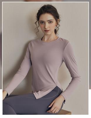 China OEM ODM Womens Yoga Sweatshirts Side Slit Full Sleeve Workout Shirts for sale