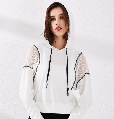 China BSCI  Long Sleeve Crop Top Sweatshirt Cropped Sports Hoodie With Sexy Mesh for sale
