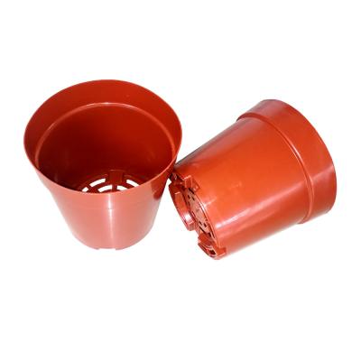 China Red Hard PE Coated Round 1 Gallon Nursery Pots With Plastic Tray for sale