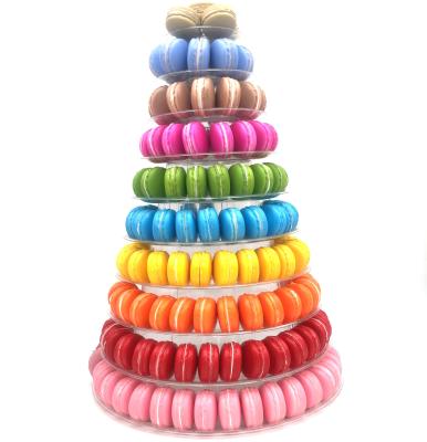 China plastic pyramid display case 10 tier macaron tower display tower case with Acrylic base for sale