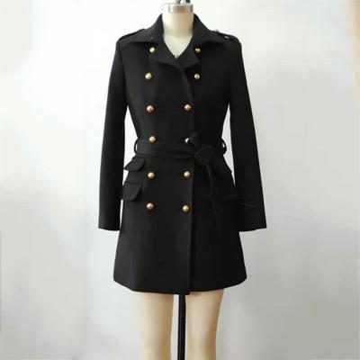 China Mid Long Black Woolen Women's Thick Warm Winter Coats S - XL Available for sale