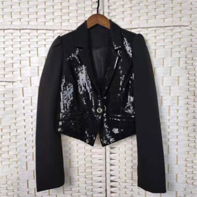 China Lapel Buttoned Ladies Black Sequin Blazer Fashionable For Night Club Party for sale
