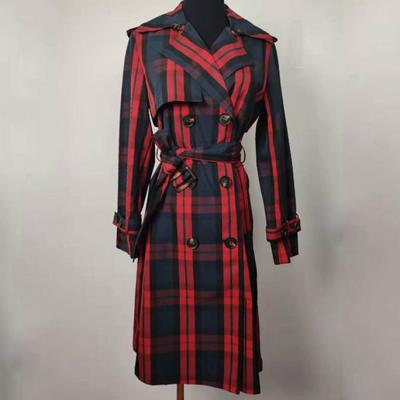 Китай Стиль британцев пальто канавы Бреастед шотландки двойной классический для женщин продается