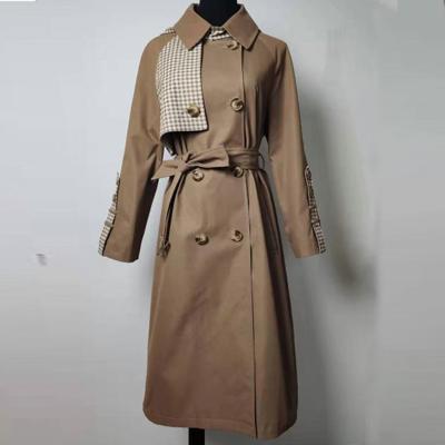 China Double - Breasted Long Belted Checkered Trench Coat For Spring And Autumn for sale