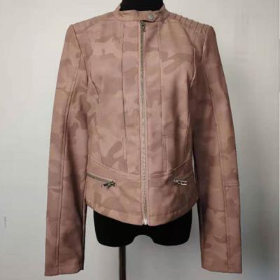 China Womens Camo Jacket Fashion PU Leather Short Coat With Polyester Lining for sale