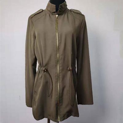 China Windproof Fashion Ladies Jackets , Long Sleeves Army Green Trench Coat for sale