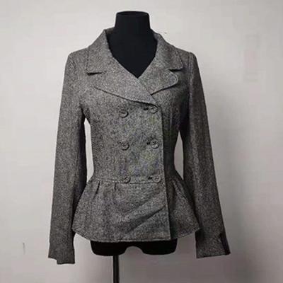 China Slim Women's Casual Blazers , Turn Down Double - Breasted Gray Wool Peacoat for sale