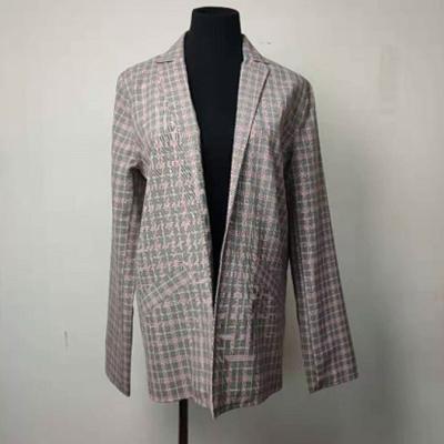 China Button - Less Tweed Ladies Blazer , Plaid Ladies Casual Blazer Jacket for sale